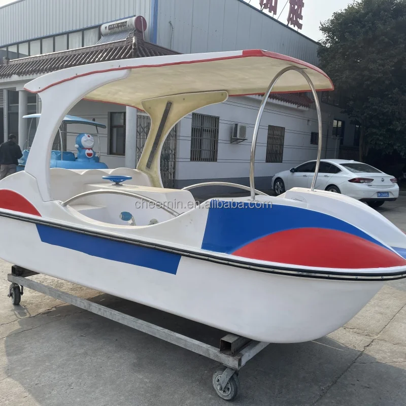 New arrival red blue white fiberglass outdoor for lake 4 person pedal car boat