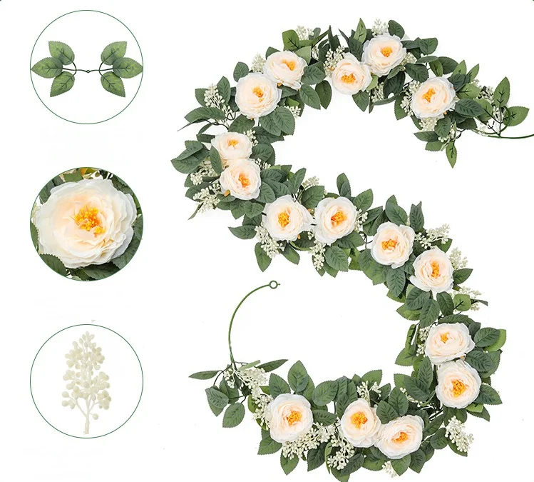 Peony rattan wedding decoration wall hanging artificial flowers encryption rose leaf camellia vine