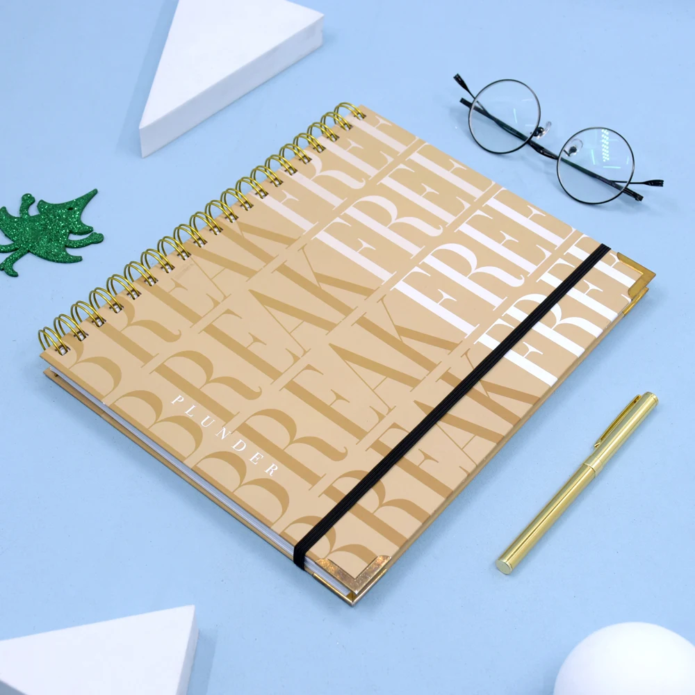 New design custom logo notebook Golden foiled  diary planner  binder  hardcover pocket a5 a4 spiral notebook factory