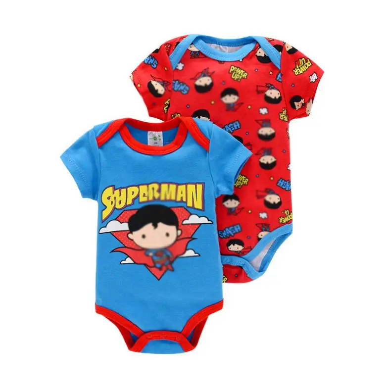 New Arrival Short Sleeve Unisex Snap Button Closed Two Pieces Package Hero Pattern Printed Romper Baby