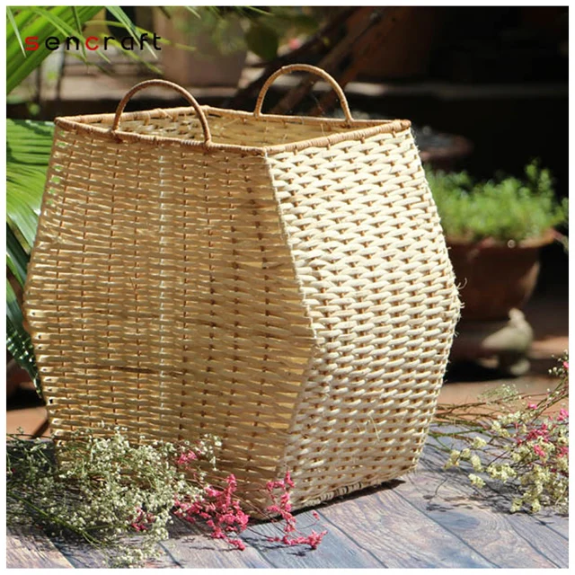 Vietnam Customized Wholesale Belly Straw Basket Woven Natural Handmade Rattan with Handles