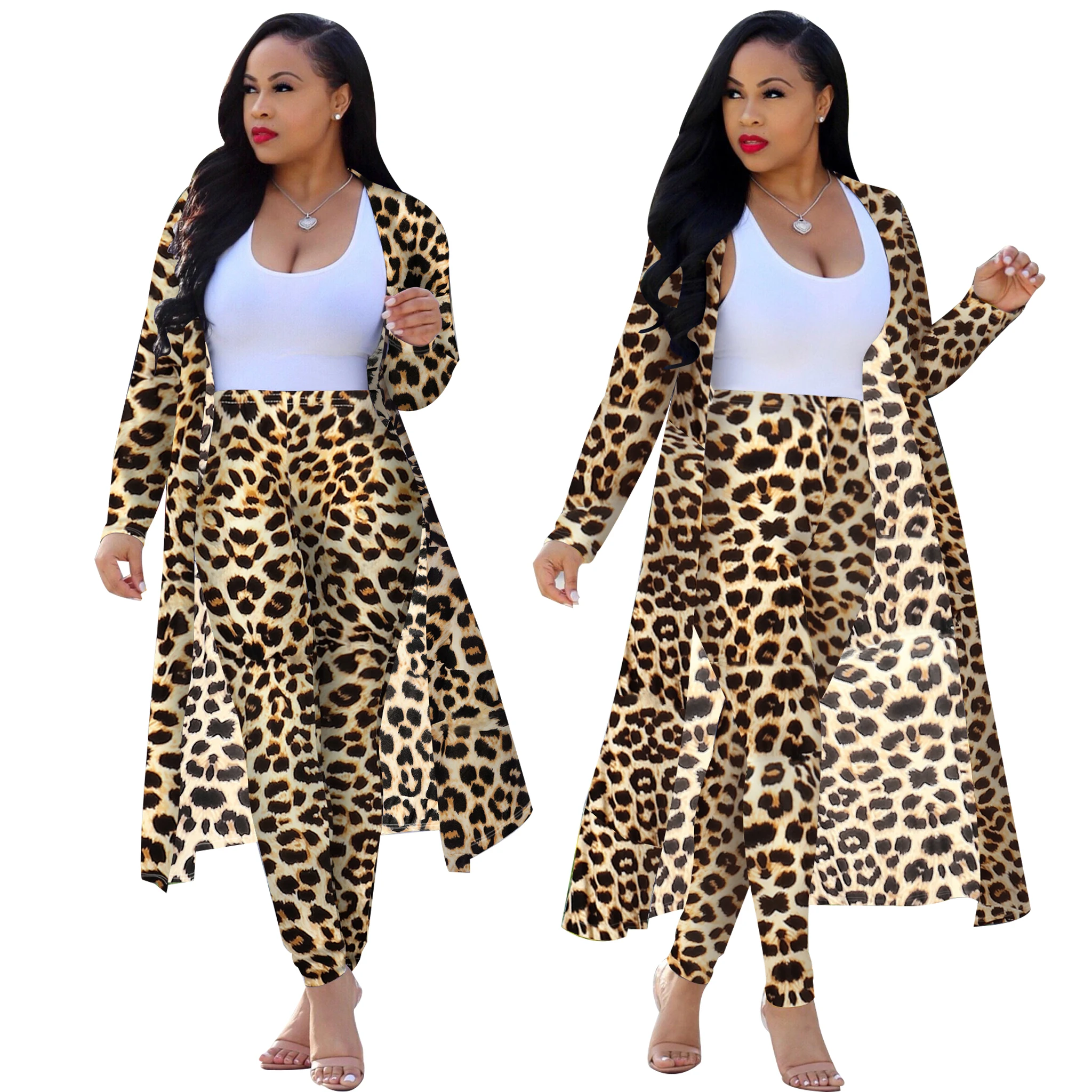FM-K8576 Spring Two piece set long Sleeves Printed Casual dresses and trousers outfits women clothing