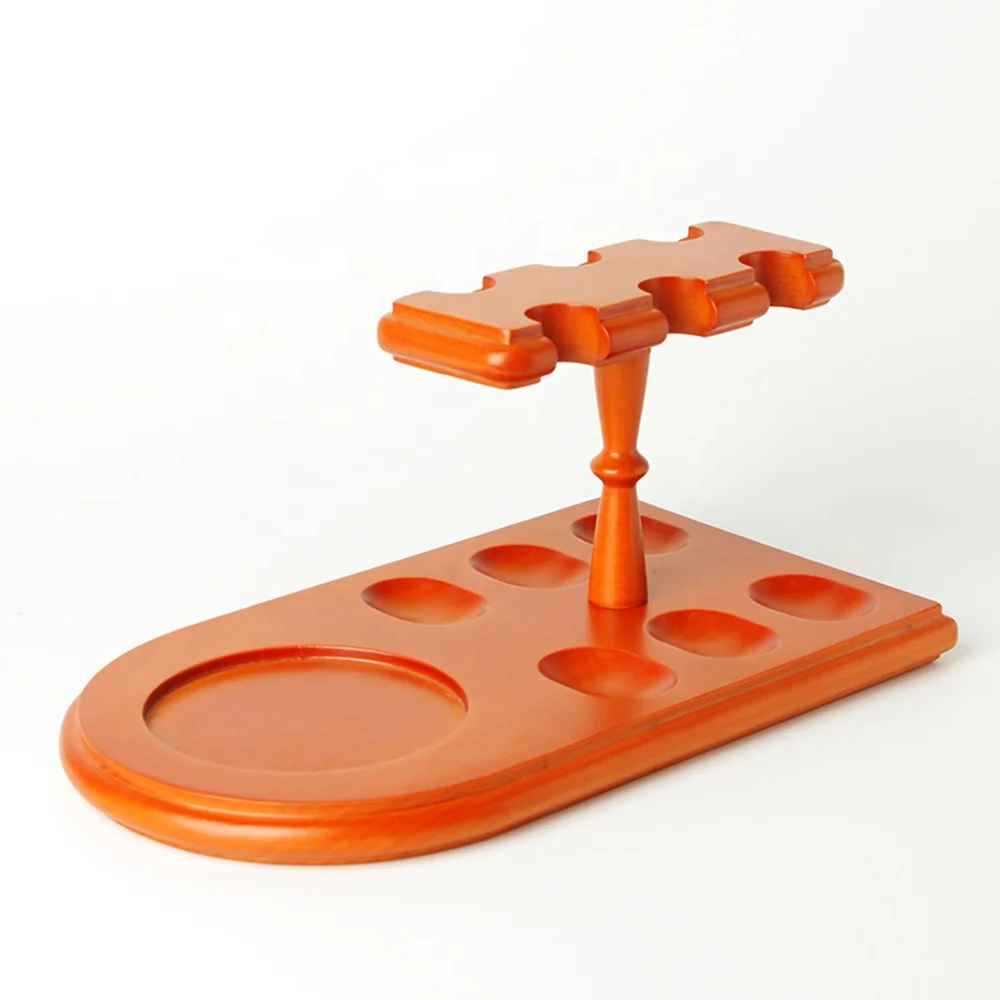 MUXIANG new arrival European beech wood rack stand holder display for 6 smoking pipes and 1 glass tobacco humidor jar