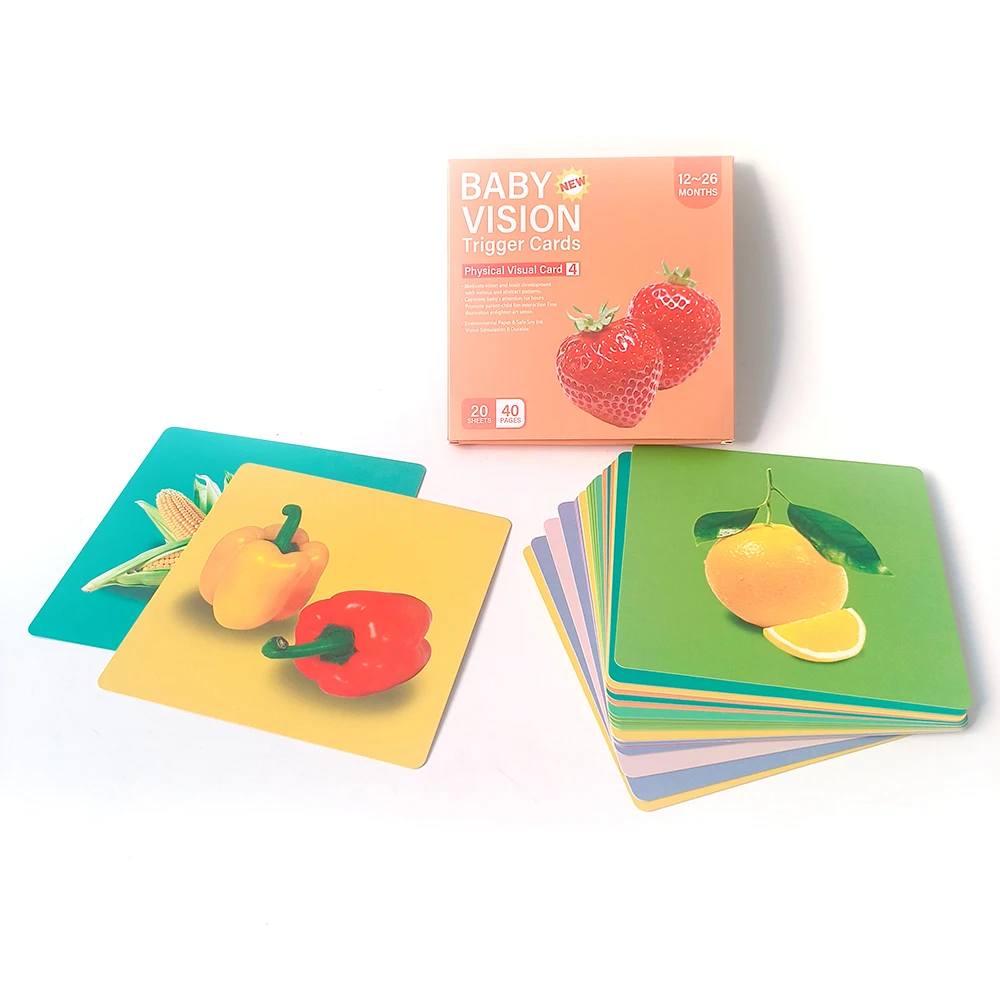 Hot kids brain development card games 1~3 years baby physical vision trigger cards box set paper packaging