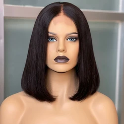 Virgin Human Hair 10in 250% Bob Wig Cuticle Aligned Raw Hair Vendor Middle Part 1.5x4 Closure Brazilian Hair