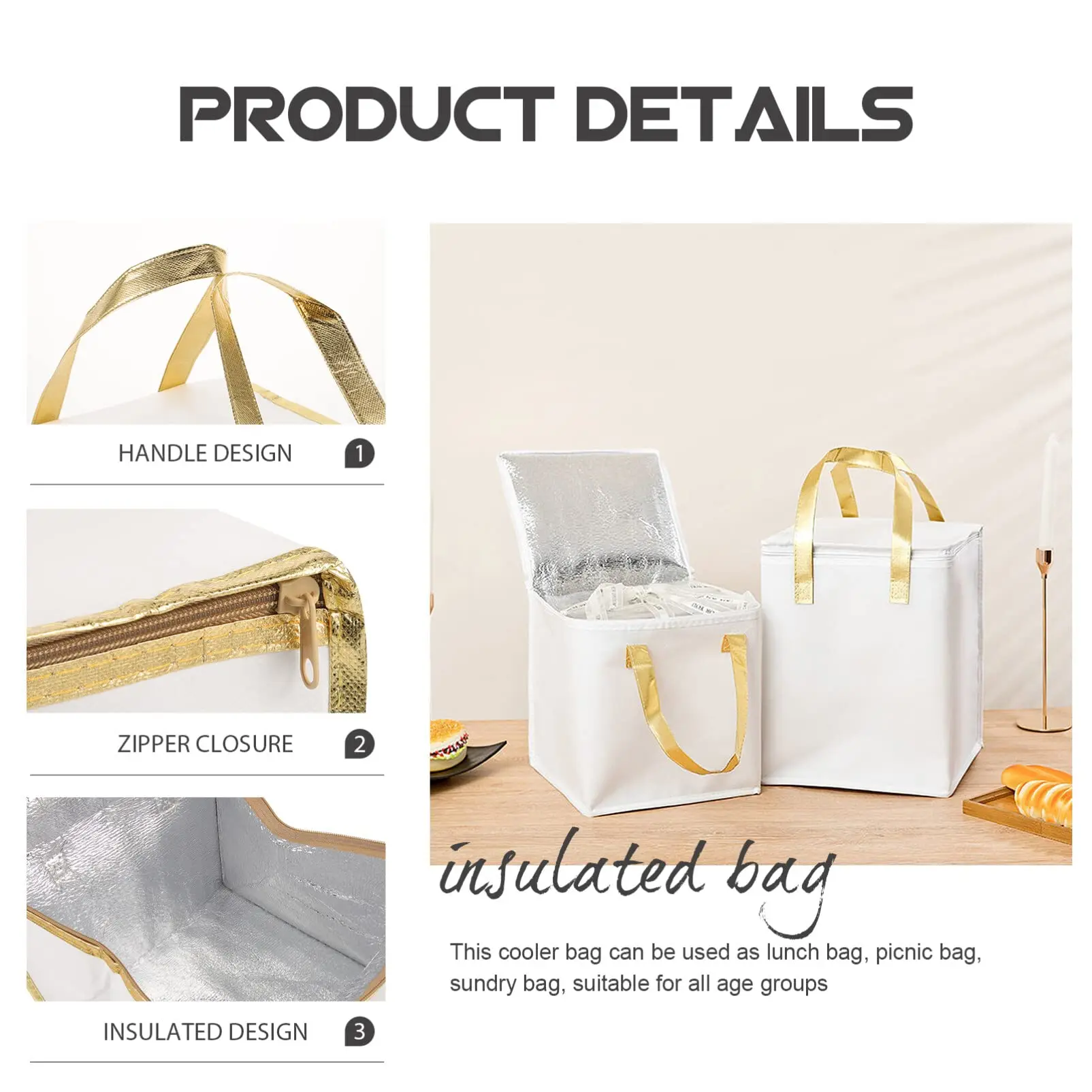 Portable insulation thermal food cake bag non-woven fabric grocery tote waterproof wholesale large cooler lunch bag for outdoor