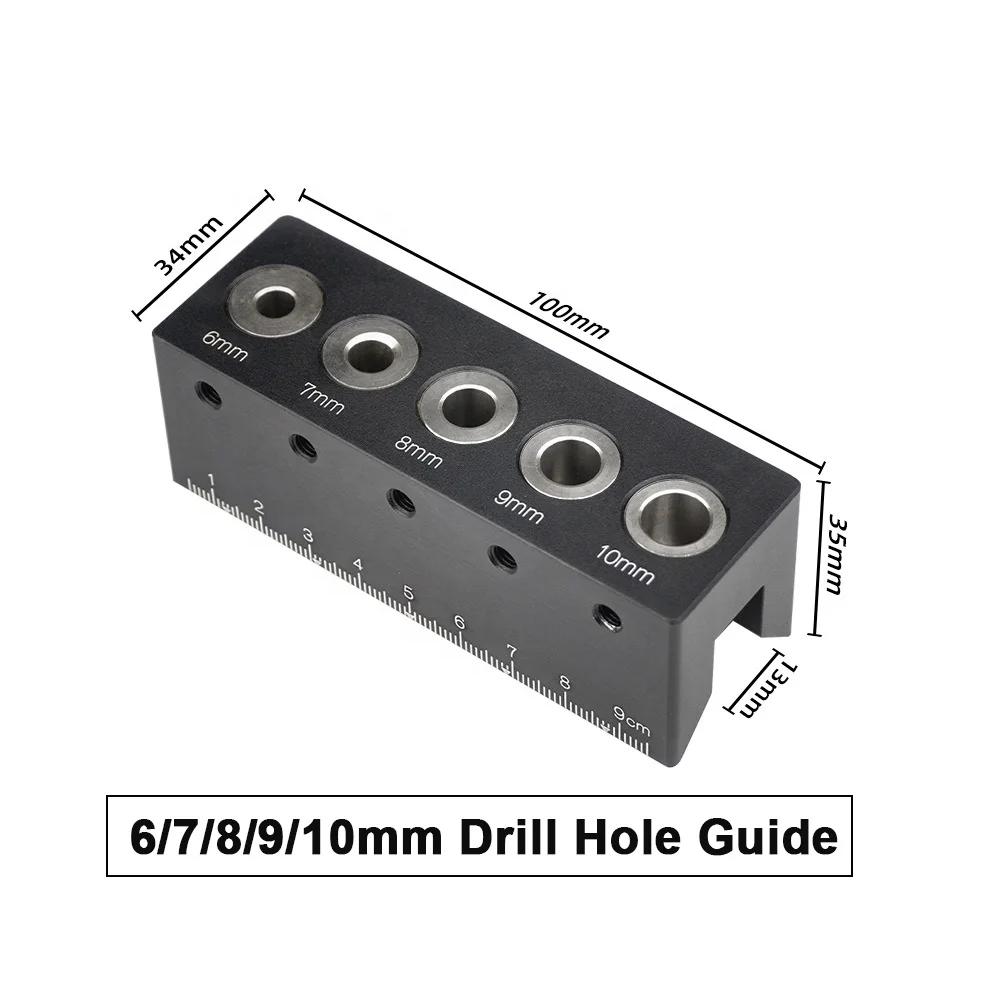 V-Shaped Drill Guide Doweling Jig Woodworking Joints Tools with 6/7/8/9/10mm Step Bushings