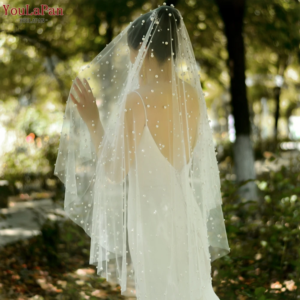 YouLaPan V13 Long Single Layer Hot Sale Summer Romantic Pearl Beautiful White Girl Woman Wedding Accessories Bridal Veil