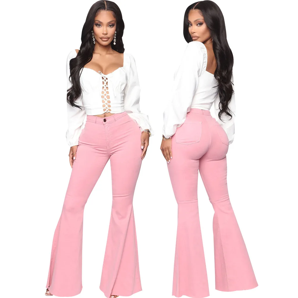 S-3XL Women Many Colors New Jeansa Stretch Pants Casual High Waist Flare Long Pants