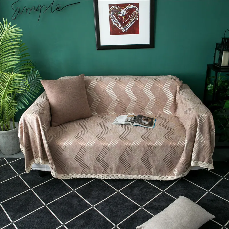 Ripple Design Sofa Bed Living Room Car Slipcover Cloth Soft Thick Warm Chenille Sofa Cover Towel With Tassels