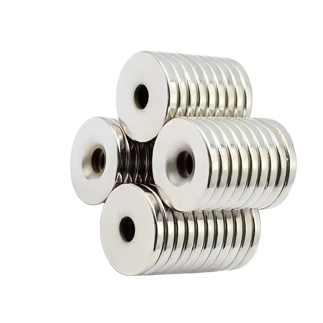 Customized N42 N52 Neodymium Disc Hole Ring Magnet Strong Permanent Sintered Ndfeb Fishing Magnet Countersunk Magnetic Materials