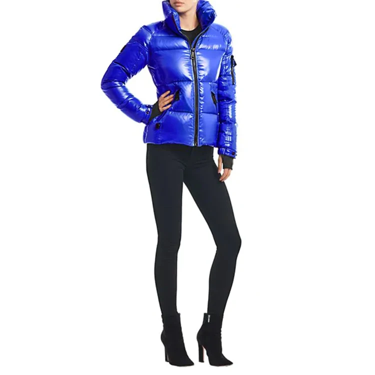 
Winter Quilted Shiny Goose Down-filled Puffer Jacket With Chic And Cozy Stand Collar 