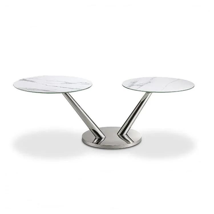 Мебель для гостиной, вращающийся современный выдвижной чайный столик с наклонными ножками, металлические круглые журнальные столики с белым мраморным верхом