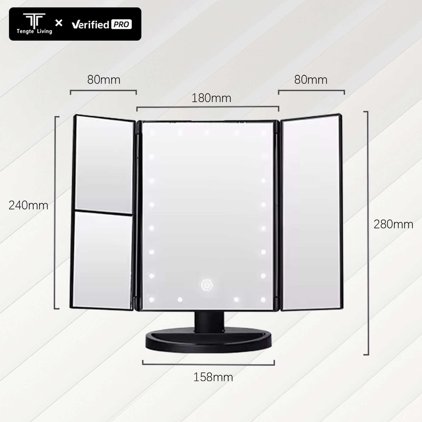 Folding LED Cosmetic Mirror 1x 2x 3x Magnification Square Shape Lighted Beauty Mirror with Single Side on Table