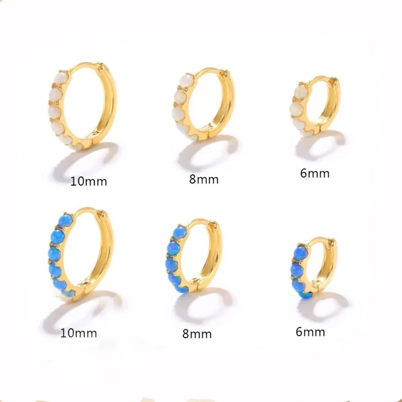 JCA New white blue opal hoop 925 sterling silver 18k gold plated Huggie earrings fine piercing jewelry for women
