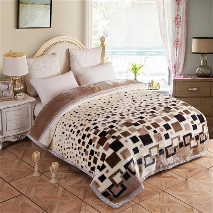 Premium Quality Thick Plush Mink Blanket Korean Style Reversible Printed Flower Bed Raschel Blanket