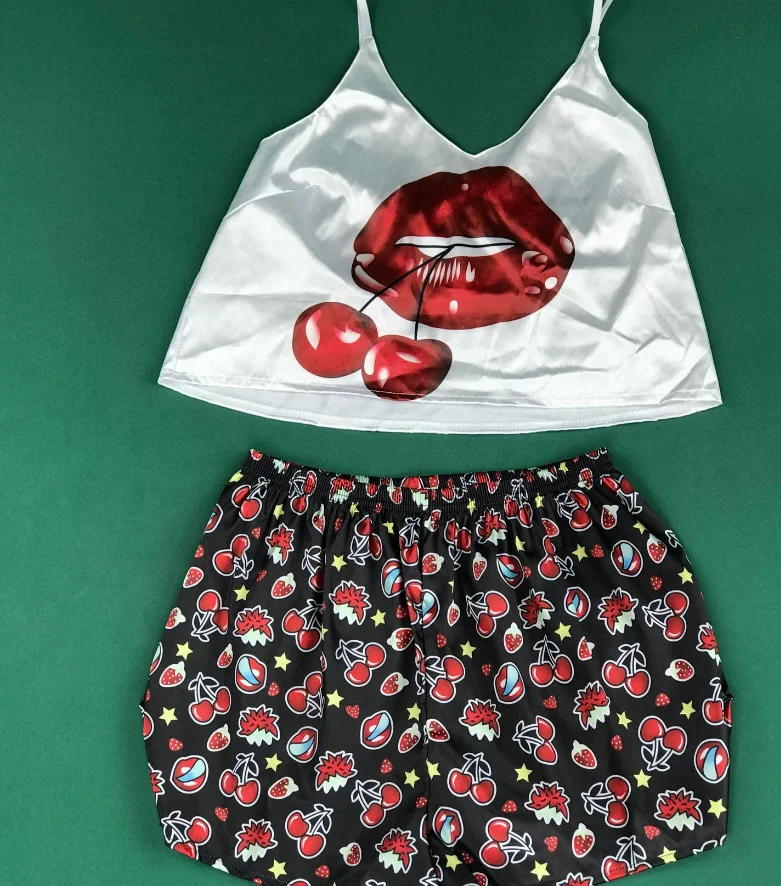 
2021 Imitation ice silk camisole shorts two pieces set lingerie women set sexy lingerie underwear panties 