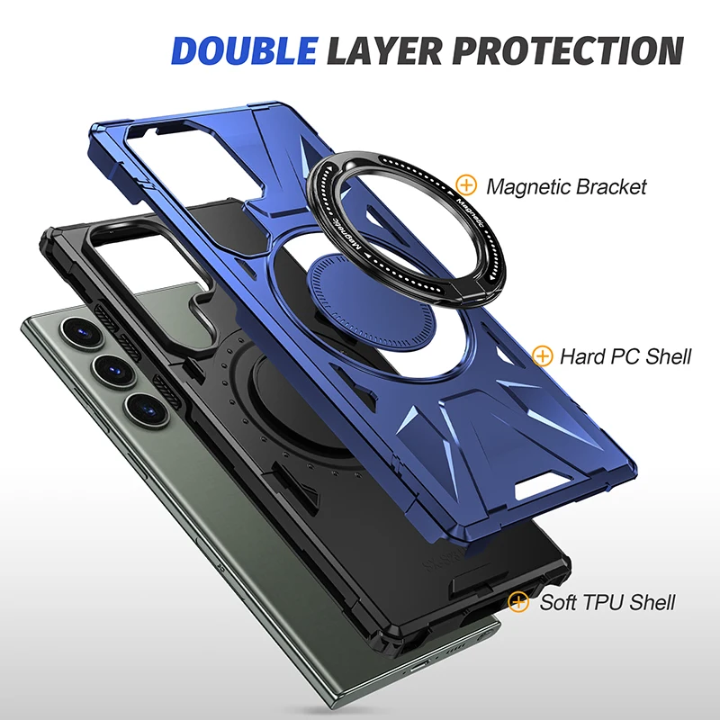 New Arrival Magnetic Phone Cases For Samsung S24 S23 Plus Ultra S23 FE Wireless Charging Ring Holder Kickstand Shockproof Cover