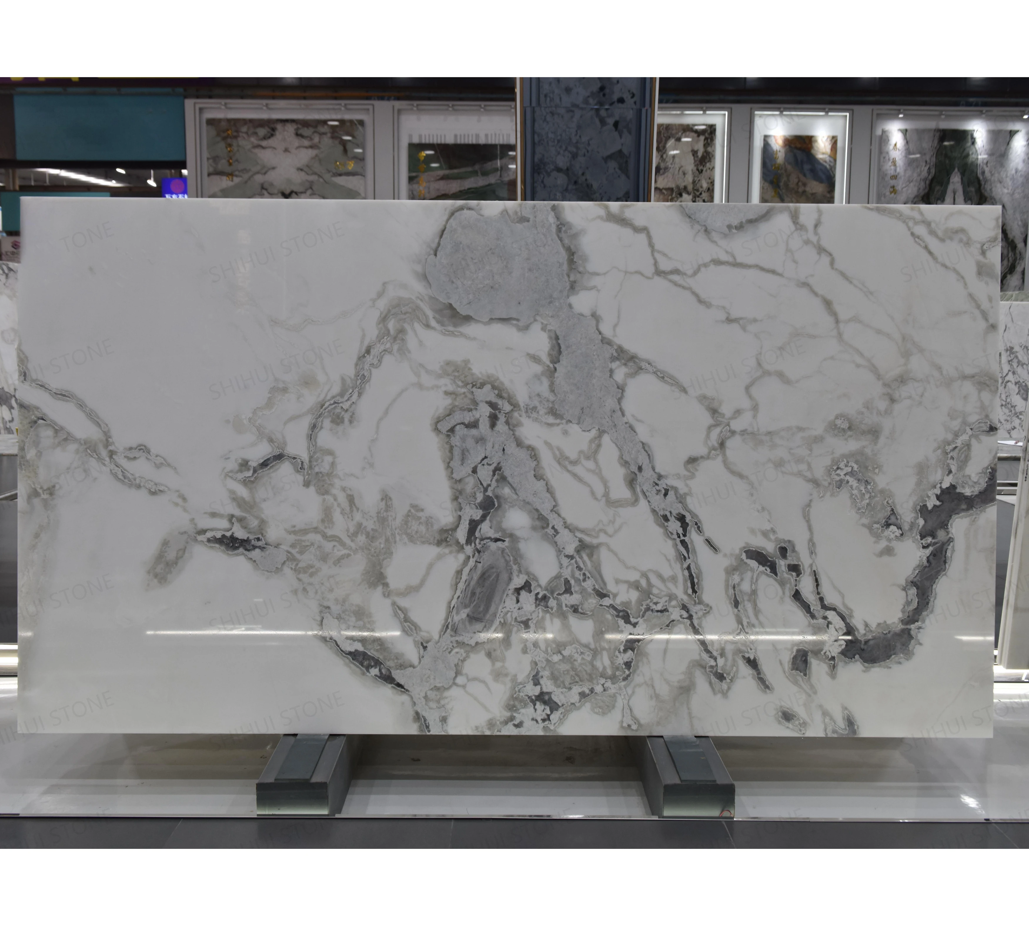 SHIHUI Luxury Brazilian Natural Oyster White Quartzite Slab Wall Tile Exotic Marble Countertop Modern Hotels Kitchens Wholesale