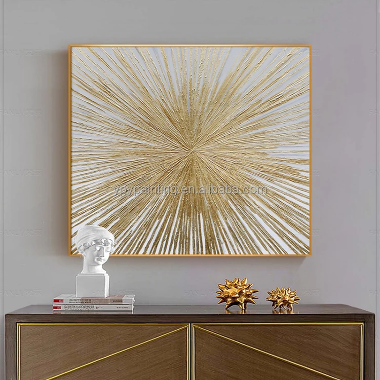 YPY 100% handmade Modern Home Decor Gold Sunlight Wall Art Minimalist Luxury Abstract Acrylic Painting Wall Art