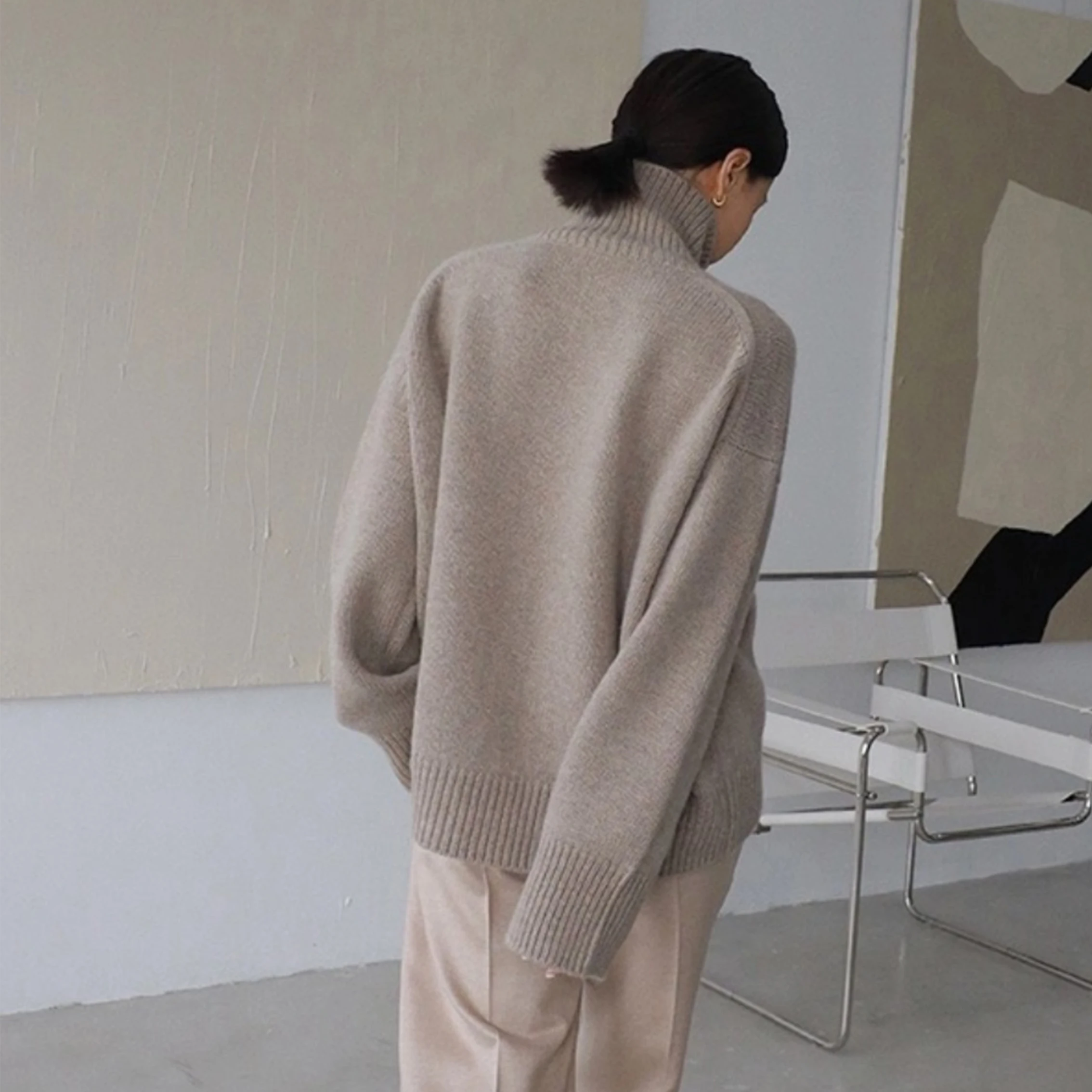 2024 new style autumn winter Loose Oversized Turtleneck Pullover Wool Sweaters OEM ODM Custom Style for Women Casual