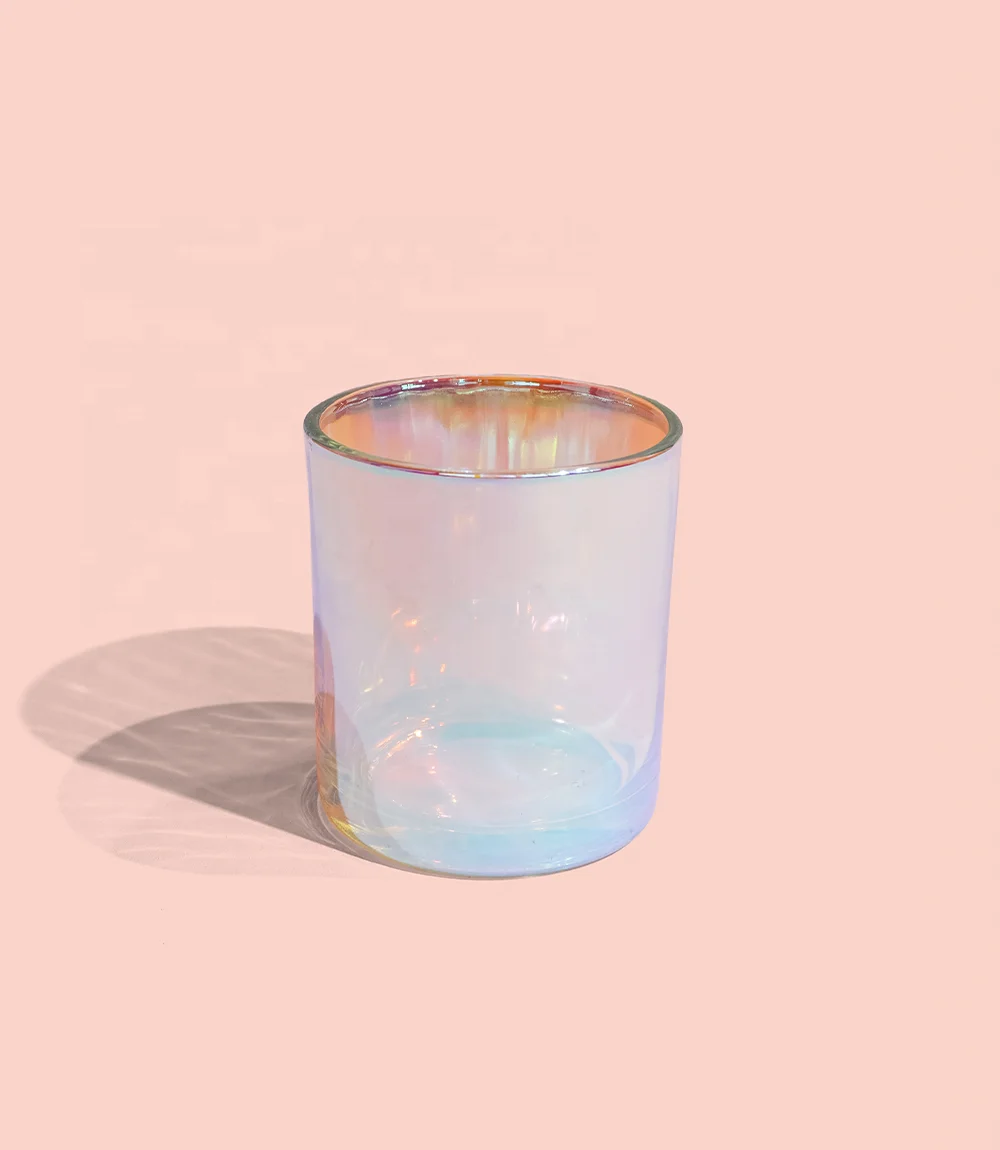 Wooden Wick Round Bottom Square Candle Holder Iridescent Electroplating Scented Candle Glass Jar With Lid Wholesale