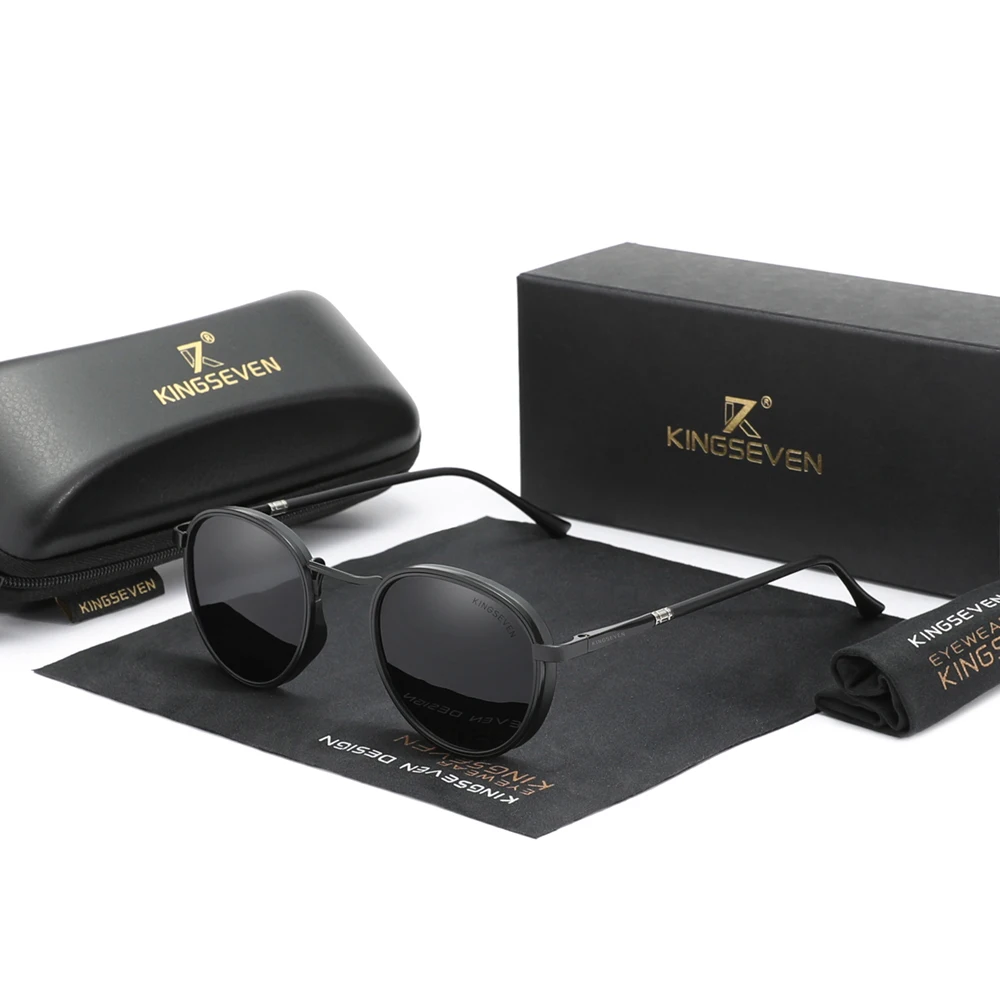 KINGSEVEN 2024 Round Frame Sunglasses Men Polarized UV400 Glasses For Men Vintage Eyewear Protection Women Glasses 7375