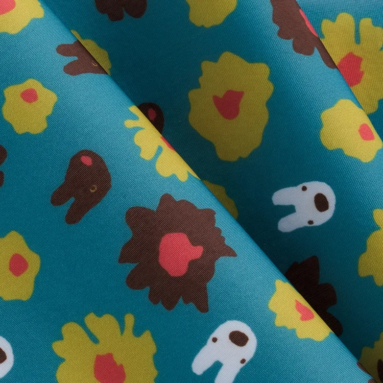 
white 0.015mm TPU film blue printed lycra cloth composite baby fabric waterproof material fabric for baby diapers 