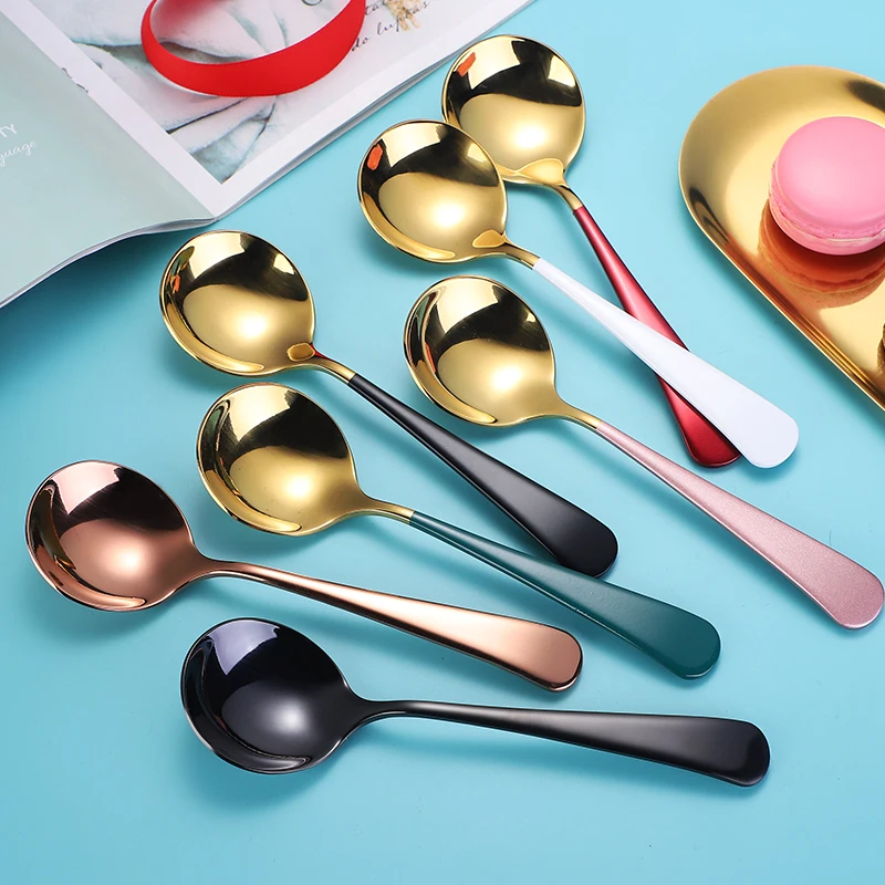 New Colorful Handle Korean Spoons Stainless Steel Coffee Cupping Spoon