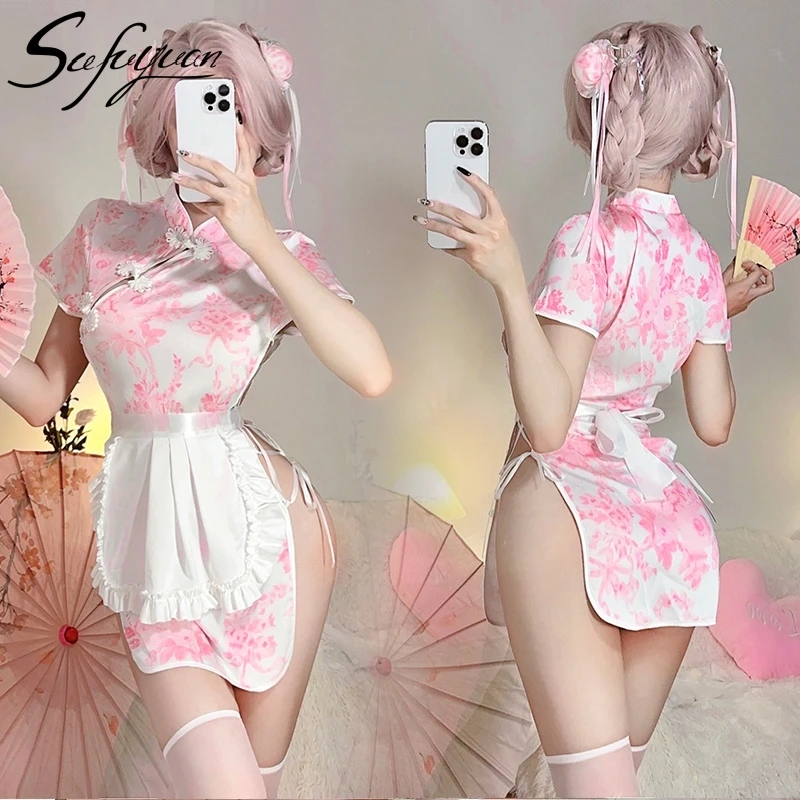Sfy9462 Factory Supplied Manufacturers Wholesale Price Pink Cosplay Lolita Maid Apron Cheongsam Dress Sexy Women Lingerie