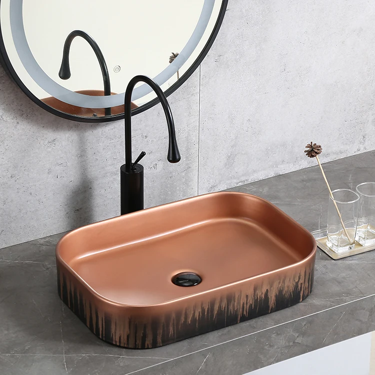 Newest Style Square Shape Vessel Sink Ceramic Material Artistic Look Table Top Basin For Luxury Hotel