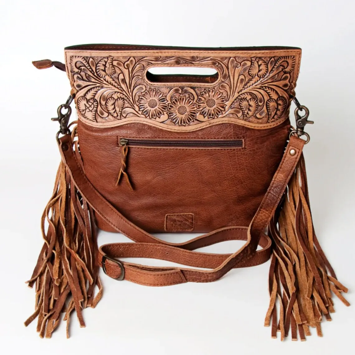 Best Seller Western Hand Tooled Genuine Leather Purse Cowhide Crossbody Saddle Blanket Bag Fringe Bolsa Wholesale Manufacturer