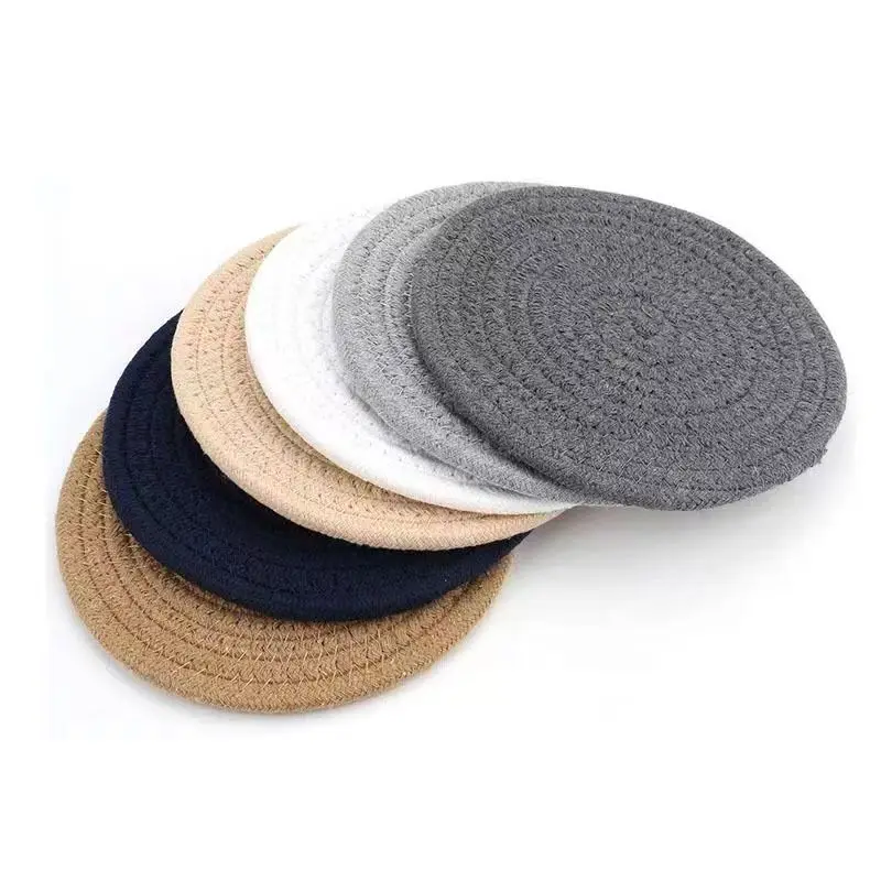 Custom Home Kitchen Woven Heat Resistant Cotton Rope Braided Round Placemats Table Place Mats for Dining Table