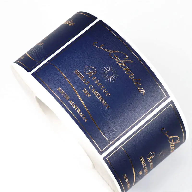 Custom Printing Uv Spot Gold Foil Embossed Logo Premium Adhesive Textured Paper Sticker Glass Red Wine Bottles Sticker Label