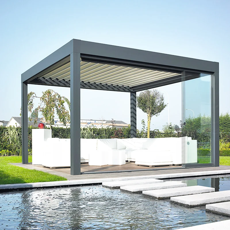 Modern Design Aluminum Alloy Automatic Louver Pavilion Prefabricated Outdoor Gazebo Arches Arbours Pergolas
