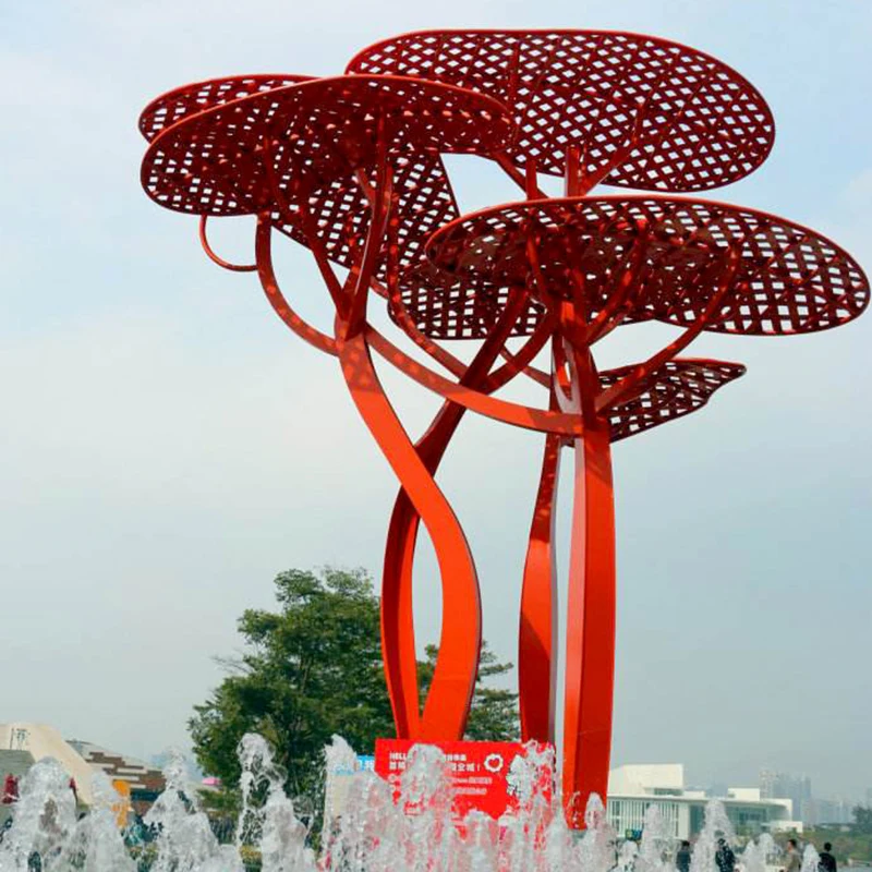 K029 Hardware large mangrove red tree sculpture decoration metal stainless steel garden large sculptures art decorative outdoor