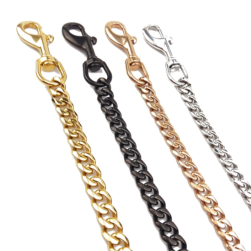 Luxury Stainless Steel Cuban Chain Dog Leash Electroplated Gold Dog Lead No Colour Loss Metal Pet Leash With Leather Handle