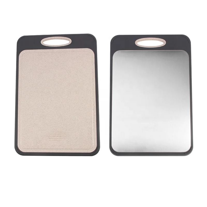Dishwasher safe kitchen Food Grade 304 SS Wheat Straw and Stainless Steel Cutting Board Set Double-side Chopping Board