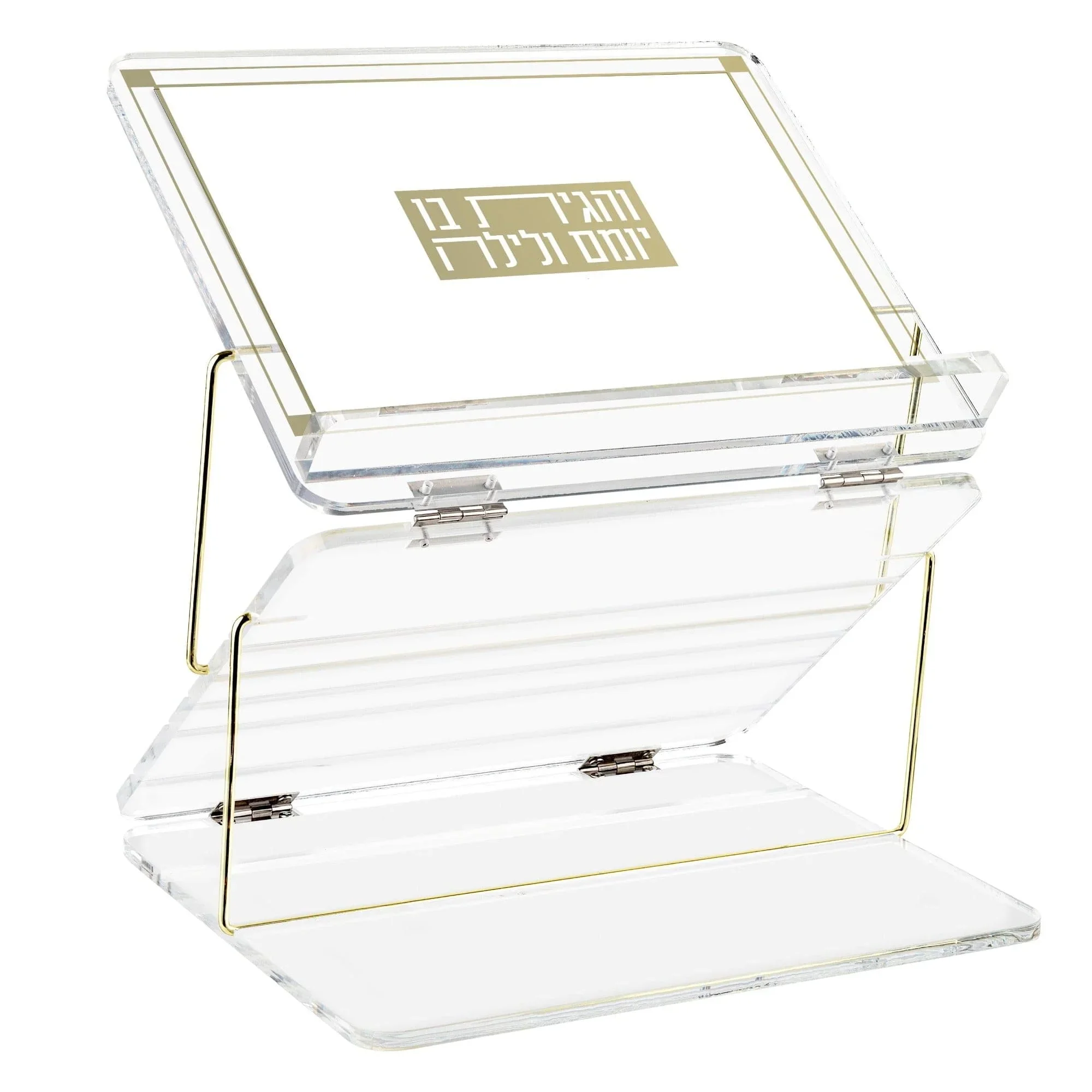 3-layer Acrylic hot bending book stand with gold support adjustable height