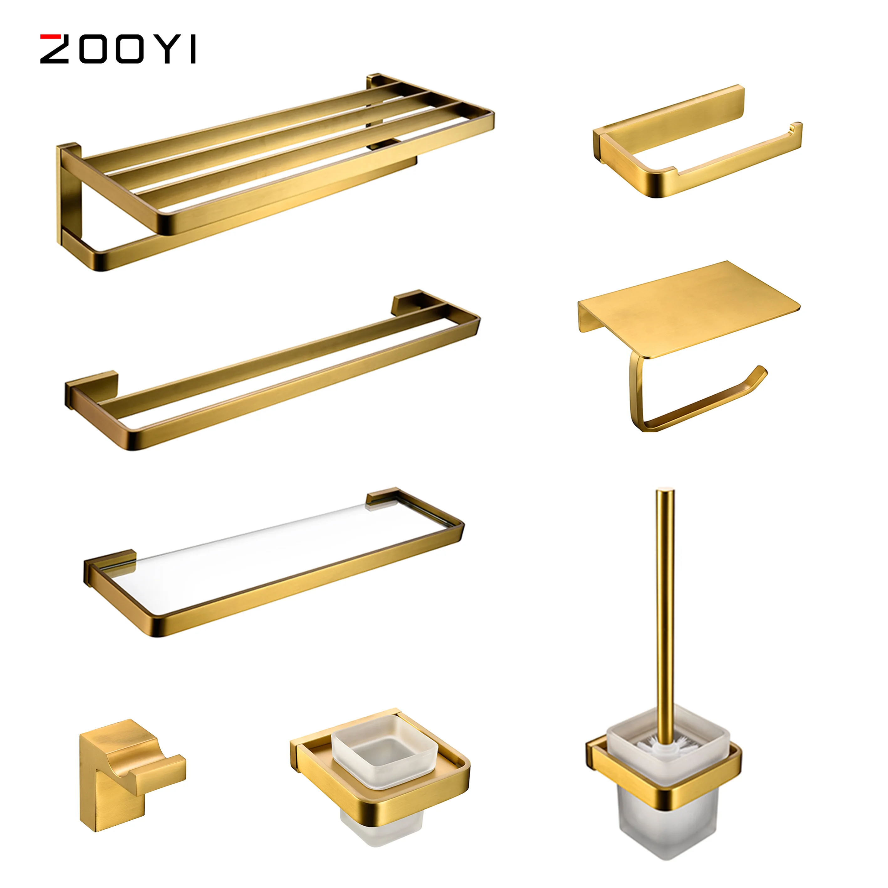 ZOOYI Low Price 304 Stainless Steel Brushed gold Bathroom Accessories Set And Hotel Luxury Bathroom Accessories