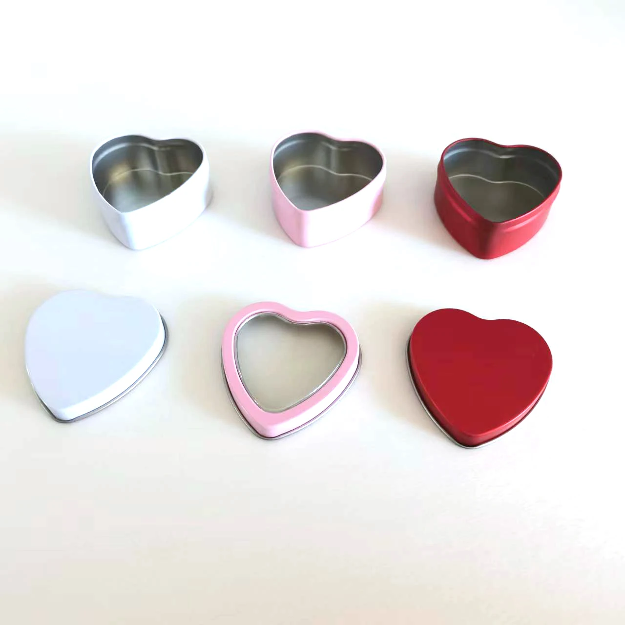 Heart shape candle tins with clear PVC window top lids clear window mint tin heart shape gift box for cosmetic sugar biscuit