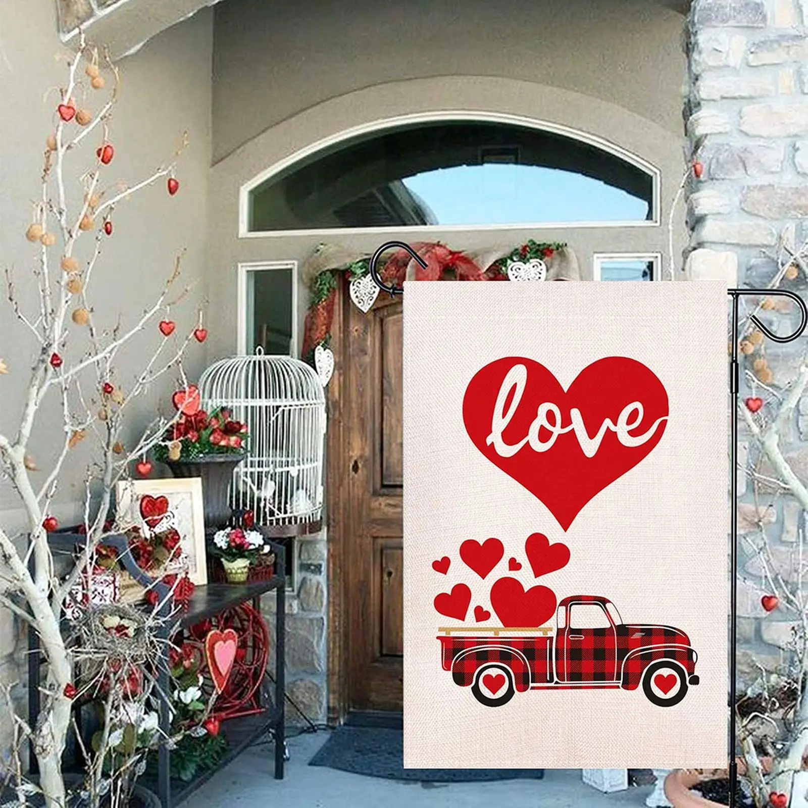 cheap custom Love Heart Welcome Double Side Plaid Outdoor Sign Valentines Christmas Day Home seasonal fall Garden Yard  Flags