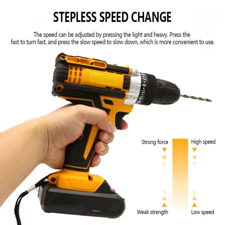 Portable Battery Rechargeable Electric Power Drills 13mm Brush Motor Drilling Machine screwdriver Cordless Drill Power Tool Set