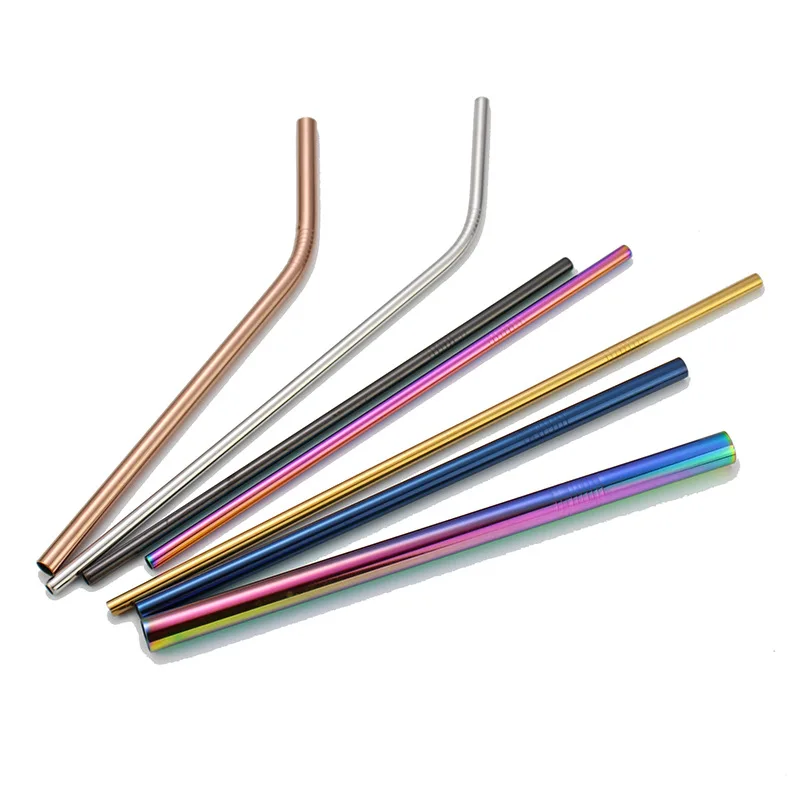 Wholesale 304 Stainless Steel Drinking Straws Reusable Metal Straws with Cleaning Brush Dinnerware Sets