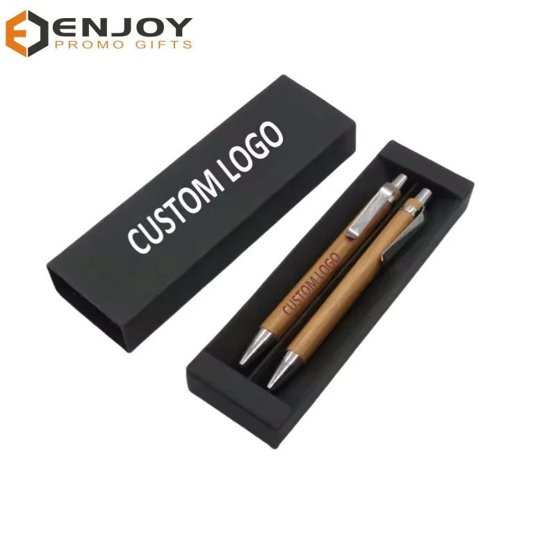 2 bamboo ballpoint pens in 1 craft paper box-customized promotional gift bamboo pen sets