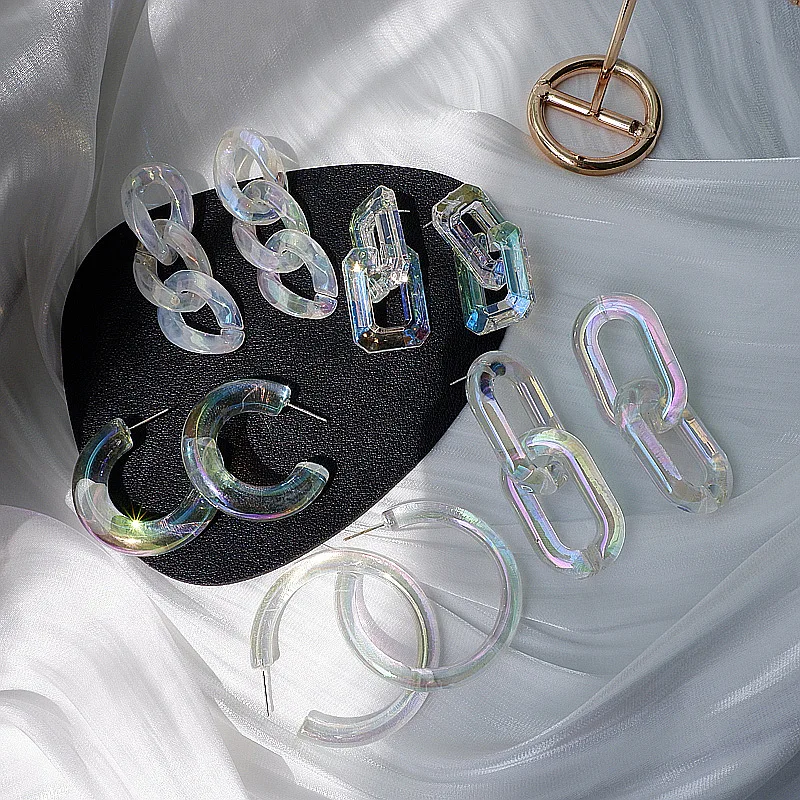 LUOXIN Summer Jewelry Clear Resin Acrylic Link Chain Transparent Drop Hoop Earrings