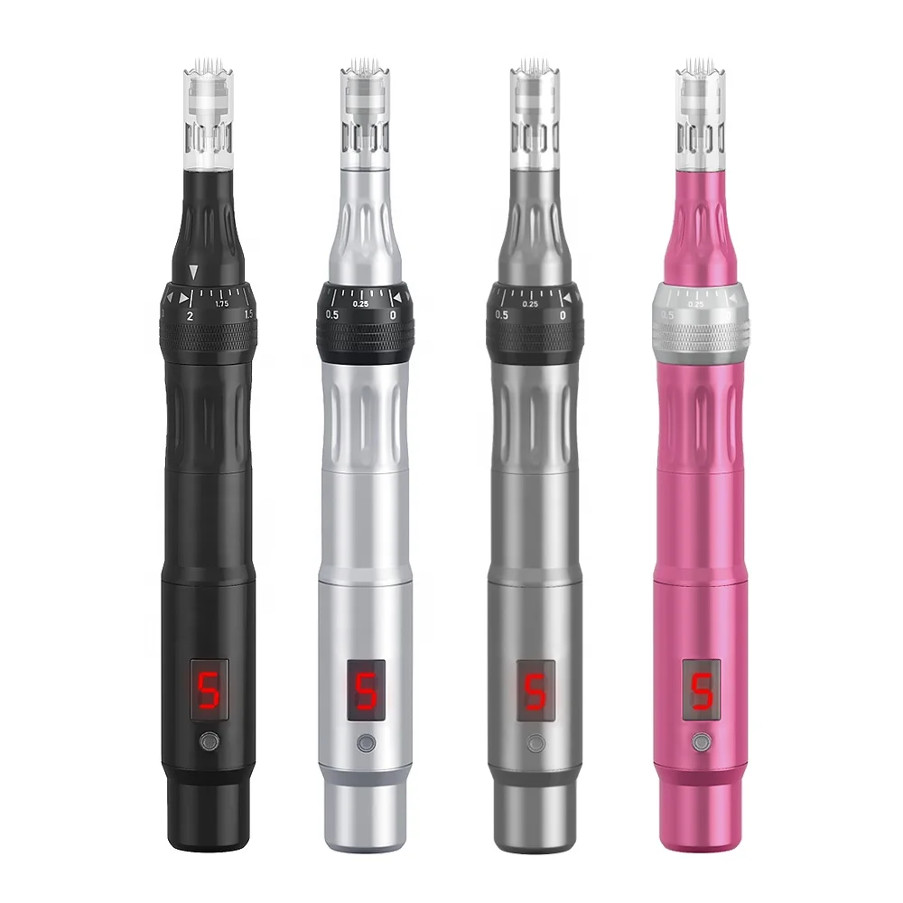 Professional derma pen with nano needle Stamp Pen electric LCD screen display dermapen for wrinkle removal nano chip derma pen