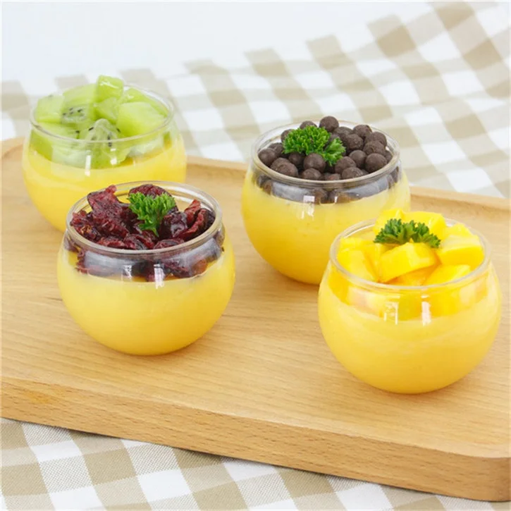 Round ball PET Dessert cups Transparent Disposable cups Custom design plastic pudding cup