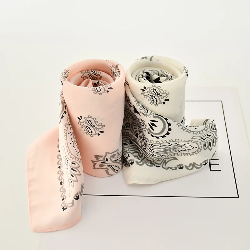 Cross-border new arrival printed square scarf ribbon70*70cmElegant small scarf satin vintage paisley silk scarf set System