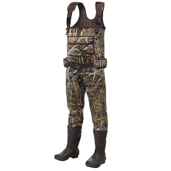 Hunting Fishing Breathable Waterproof Neoprene Wading Pants Waist Chest fly waders with PVC rubber boots
